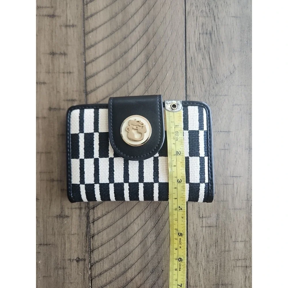 Spartina 449 Wallet Black Cream Rhett Yacht Club Geometric Linen Leather Coastal - Picture 15 of 16